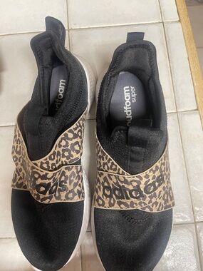 adidas Women’s Black Slip-On Sneakers with Leopard Print Strap